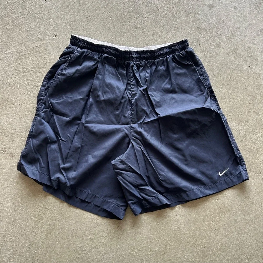 Vintage 90s Nike Swim Trunks Size XXL‎ Navy Blue Bathing Suit Swim Shorts Logo